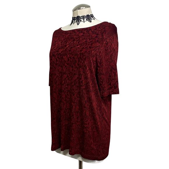 Carol Little 90's Vtg Gothic Vampire Whimsygoth Deep Red Floral Slinky Top - Picture 3 of 9